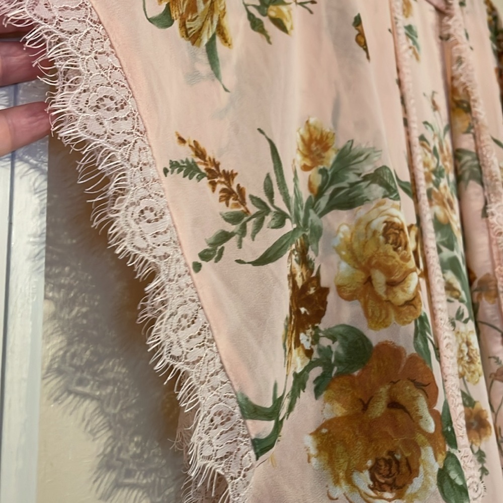 Forever 21 womens  cardigan Medium large kimono Rose lace duster pink sheer - Picture 2 of 6